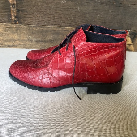 Red Alligator Skin Ankle Boots - Picture 5 of 6